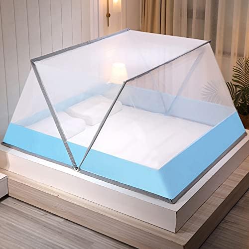 Rede dobrável de mosquito, barraca de rede de mosquito respirável, guardar afastado de criaturas, rede de tela de malha de mosquito durável para o pátio de cama para adultos viajando, D, azul