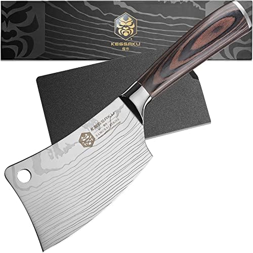 Kessaku Mini Meat Cleaver Butcher Knife - 4,5 polegadas - Samurai Series - Fortes - Faca de cozinha afiada - forjada 7CR17MOV Aço inoxidável de alto carbono - maçaneta de madeira com guarda de lâmina
