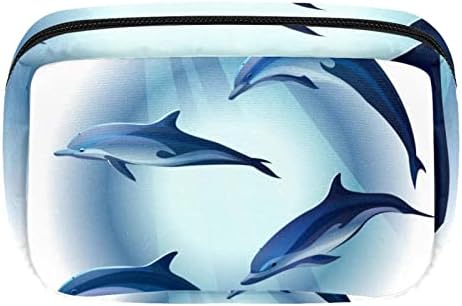Bolsa de maquiagem inadequada, Dolphins Ocean Sea Life Padrão Cosméticos Bolsa de Tote portátil TRAIL CASE Organizador