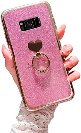 Easyscen Case for Samsung Galaxy S8 Girls Mulheres fofas de luxo brilhante brilhante Shinply Shell com Stand Ring Stand Slim Slim Soft Soft Choffrof Protection Tele