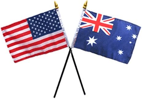 EUA American & Australia Australian Flags 4 X6 Conjunto de mesa Base preta