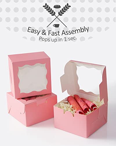 Caixas de padaria rosa qiqee com janela 4*4*2,5 polegadas/100packs mini caixas de biscoito de macaron caixas pequenas