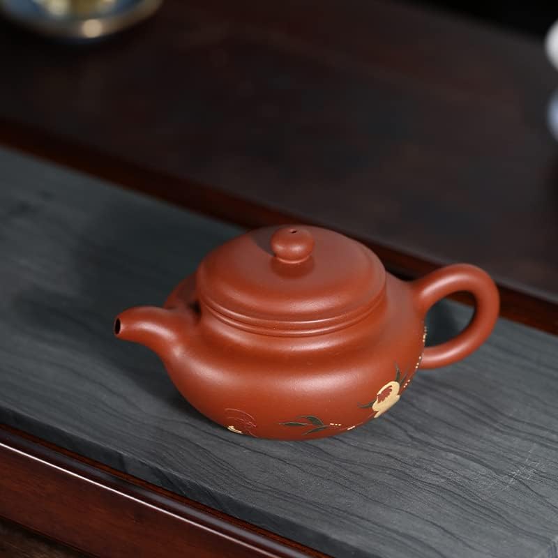 Qing cement famoso pane de areia roxa pintada manual Kung fu conjunto de chá fada pêssego bule de chá antigo 清 水泥 名家