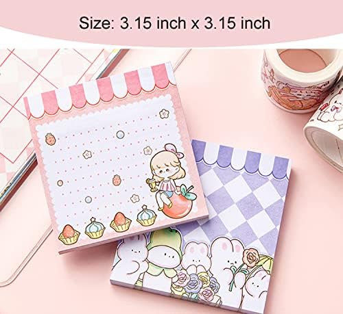 Pacote 4 Pacote fofo Notas pegajosas Kawaii Sticky Notes Memo Pads 3,1x3.1 polegadas Rabit e Girl Series Auto-palestra Pads para