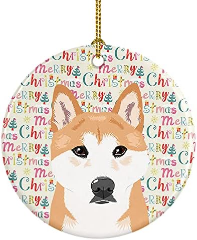 Tesouros de Caroline WDK2265CO1 Shiba Inu Red 1 Ornamento de cerâmica de Natal, decorações de árvores de Natal, ornamento