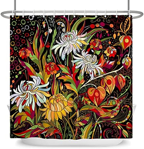 Cortina de chuveiro floral da BEIYONGDE BOHO Floral Cortina de chuveiro de flor Bohemian para banheiro margarida