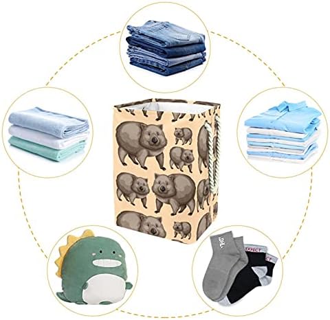 Deyya Wombats fofo Cesta de lavanderia com alças cestas dobráveis ​​de lavanderia embutida com suportes destacáveis ​​Organização de roupas