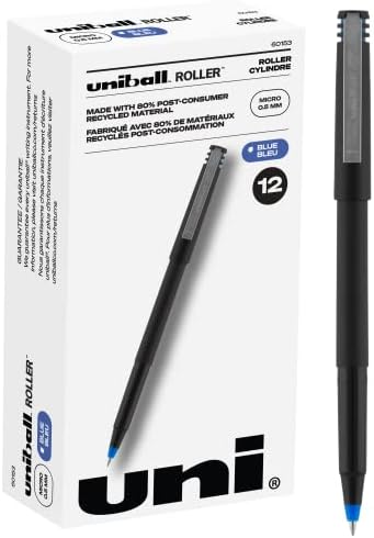 canetas de rollerball de rollers de bola uni ponta de ponta fina, 0,5 mm, azul, 12 pacote e canetas de rollerball de