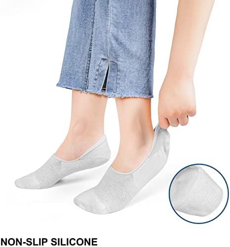 Hiltzo 3/6 pares de meias sem show femininas com 8 tiras de silicone sem deslizamento Tecnologia de baixo corte