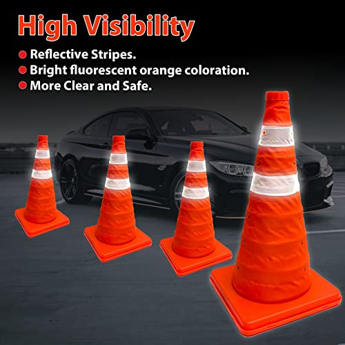 Kweetle 4 Pack Cones de segurança de tráfego dobrável, cones pop-up de várias finalidades de 18 polegadas com colarinho refletivo