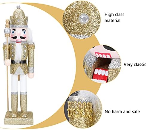 Cracker de noz de Natal de madeira colecionável, ornamento de quebra -nozes dourados para a figura de fantoche de árvore
