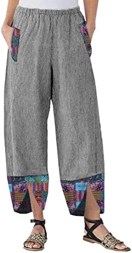 Calças de linho Miashui para mulheres Casual Mulheres moda casual impressão solta Estampa elástica da cintura irregular calças casuais elásticas