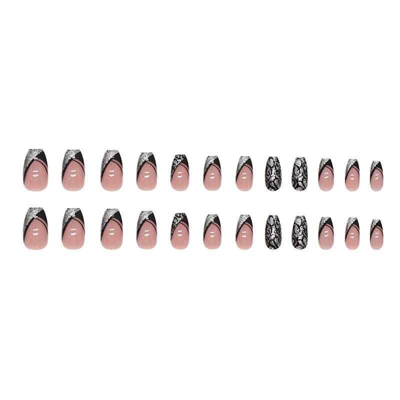 Jaozuyard preto médio unhas falsas dicas de caixão prenda unhas unhas leopard feminino francês falsas unhas médias brilho diariamente use unhas de artificail para lindas unhas art manicure decoração 24pcs