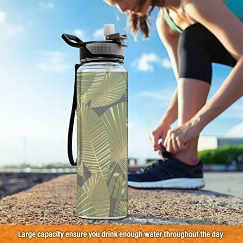 Linqin Womens Travel Water Bottle for Men Boys Girls Gold elegantes folhas de água Garrafas de água 32 oz