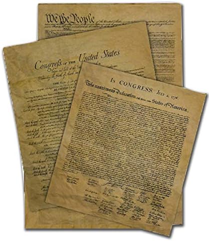 Documentos do pacote de liberdade. Declaração de independência em tamanho real, Constituição dos Estados Unidos e Declaração