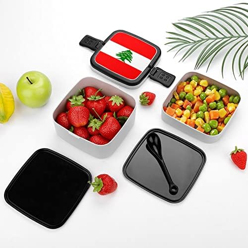 Bandeira libanesa Bento Box Double Camada All-in-One empilhável para almoço com colher para viagens de trabalho de piquenique