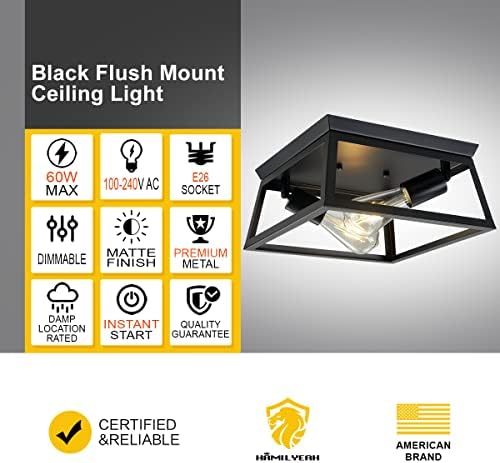 Hamilyeah Flutue Mount Teto Light preto, 2 luz próxima ao teto, luminárias industriais Montagem de teto para cozinha, quarto,