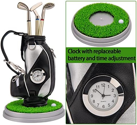 Porta de caneta com caneta com canetas de golfe 3 peças Clubes de golfe Conjunto de canetas, mini -desktop saco de golfe