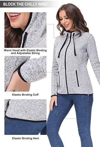 Cozziplus Women Zip Up Sweater Jacket com interior de lã, jaqueta de lã quente com bolsos