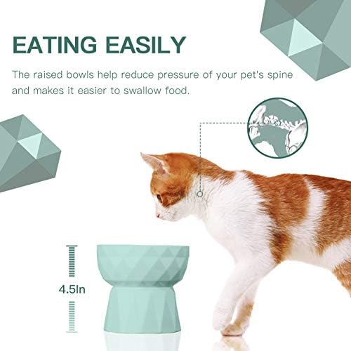 Tigelas de gato frewinky, tigelas de gatos cerâmicas anti-vômito, alimentos de gato elevado e tigela de água para gatos e cães pequenos, 13,5 oz, verde