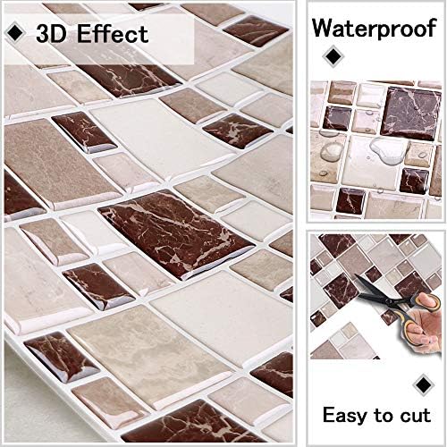 Vancore 3D Mosaic Peel and Stick Backsplash Papel de parede para banheiro da cozinha, azulejos decorativos removíveis de auto