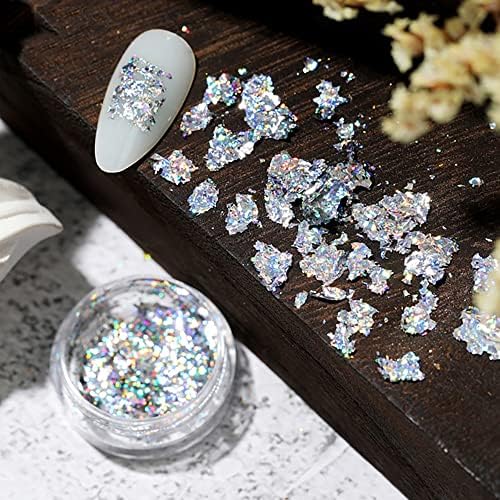 Hjkogh unhas glitter flocos de lantejoulas brilhantes prateadas papel de vidro de vidro lantejoulas de unhas de coração diy manicure manicure decorações de arte de unhas