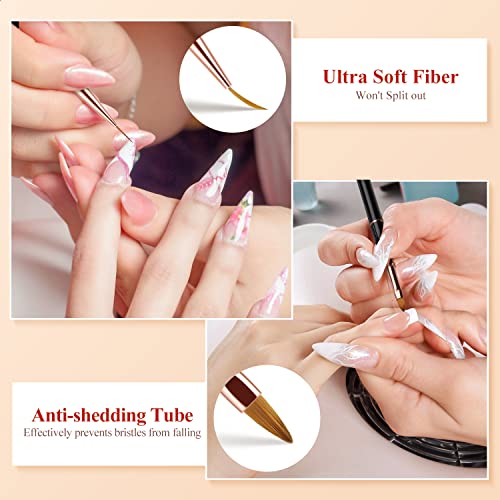 Escovas de arte de unhas de acrílico, escova de unhas duplas para design de arte de unha, pincel de linear de unhas de unhas em gel com arquivo de unhas e ferramentas de unhas de pusher cuticle para suprimentos de unhas e uso doméstico