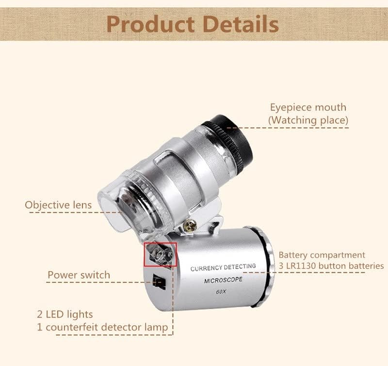 YDXNY 60x Mini bolso de alta potência Microscópio Profissional Microscópio de Apreciação de Jóias Microscópio Portátil LED UV