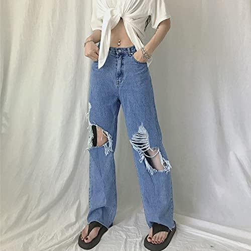 Jeans de perna larga de lariau para mulheres soltas na cintura alta y2k calça jeans skinny calça azul