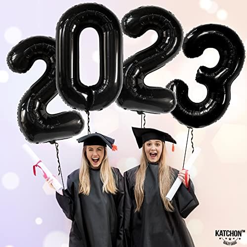 Katchon, Balões de graduação em Disco Gold 2023 - Pacote de 6, 22 polegadas com números gigantes de balões pretos 2023 - 40 polegadas