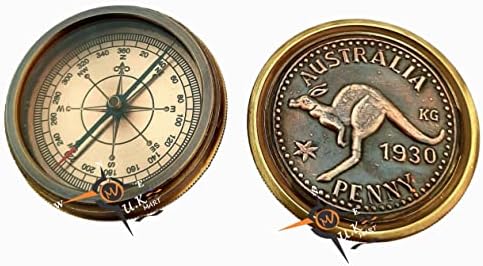 UK Mart Antique Australia Penny Brid Pocket Compass 2 polegadas com caixa de couro personalizada