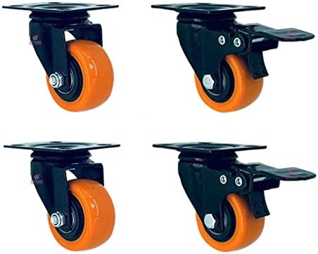 Placas rodas rodas para móveis 15 '' 40mm 50mm 50mm PVC Silent PVC Placa pesada Placa giratória giro com rolamento de aço de freio 240kg para carrinho 4 PCS Necessores (cor: laranja, tamanho: 1,5 polegada 2brake+2swivel
