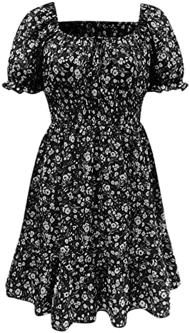 Vestido de verão de ticcoy para mulheres casuais manga curta redonda mini vestido de cor sólida com estampa floral