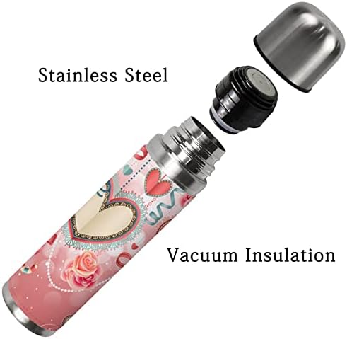 Vantaso Sports Water Bottle Happy Valentines Day I Love You Floral Roses Corações Isolados Vacuum Flask Copo 500ml 17 oz para homens homens meninos garotas meninas