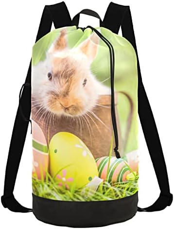 Adorável Bolsa de Lavanderia de Lavanderia de Bunny Easter com alças de lavanderia Backpack Saco de tração de traço