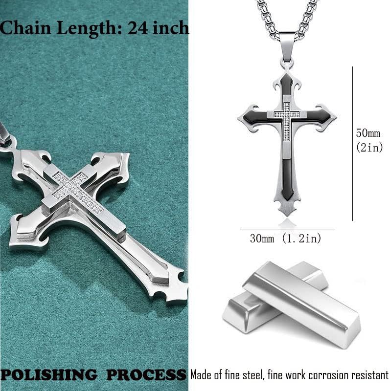 Bovickep Cross Neckalces for Men Boys, Gold/Silver/Black Cross Colar Chain Chain Charclace, Presente para Dad Son