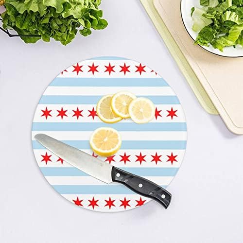 Bandeira da tábua de vidro de Chicago redondo cozinha decorativa bloco de corte bandeja de alimentos para homens mulheres