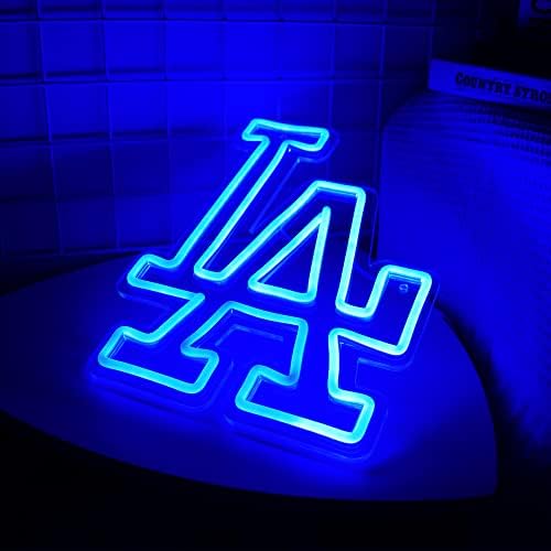 Wonderfullife Los Angeles Dodgers LA NEON Sinal para decoração de parede, garagem ou decoração de cavernas, aniversário de aniversário para homens com letreiro de logotipo da equipe de beisebol Dodge, sinal de neon azul para festa, bar, decorações de dormitórios, arte de parede de escritór
