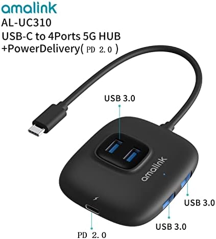 Usb C Hub, Amalink USB Tipo C Adaptador USB com 4 portas USB 3.0, USB C Power Deliver