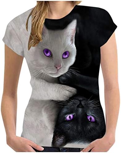Blusas de gato de tamanho grande para mulheres moda 3d preto e branco estampa de manga curta de manga curta T-shirt Top Top Top