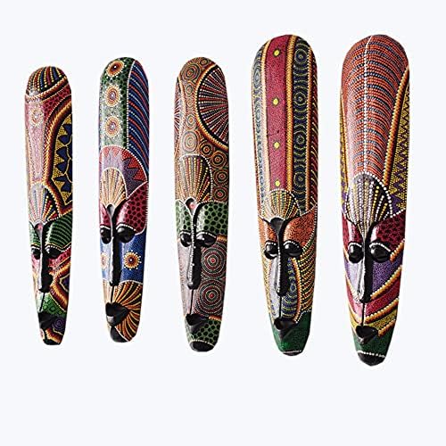 SOPAHU 20 Jumbo colorido estilo africano à mão esculpida e pintada aborígene de ponta de madeira máscara tribal de madeira decoração