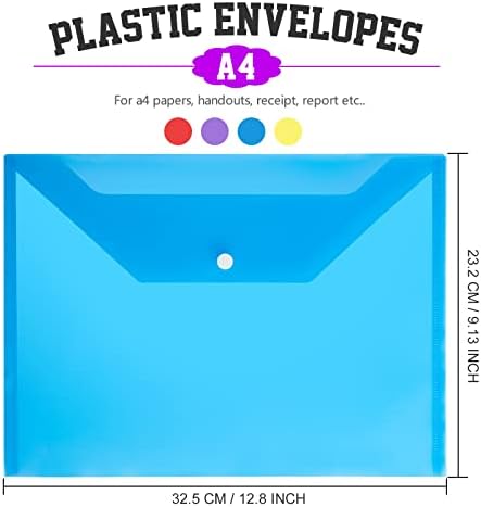 4 Pacote envelopes plásticos com fechamento SNAP, Leobro US Letter A4 Pastas de arquivo plástico para documentos, envelopes