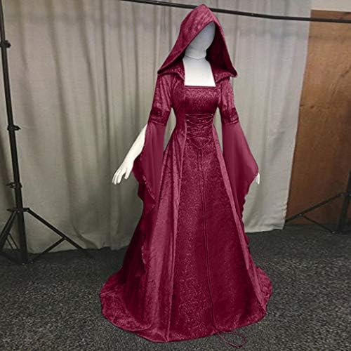 Vestido renascentista, mulheres de vestido de bruxa com capuz vintage, vestido de noiva medieval vestido de halloween vestido de cosplay