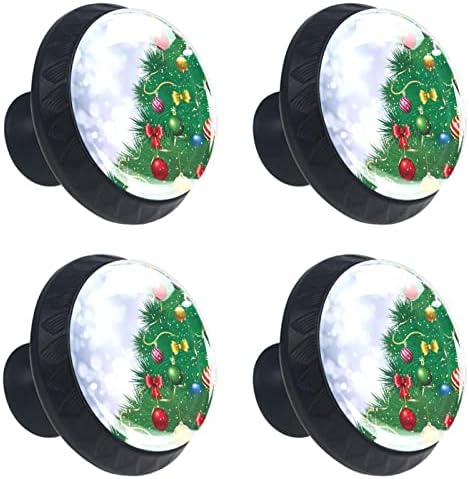 Tyuhaw Round gaveta Puxa Handle Green Christmas Tree Printing com parafusos para armários de cômodas de casa Porta de