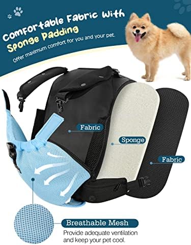 Mochila da transportadora de animais de estimação Pawaboo, mochila frontal ajustável de cachorro com ajuste cinto e cinta,