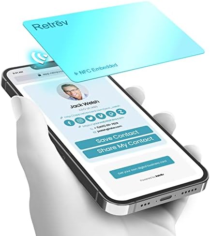 RETēv Business Digital e cartão de rede, azul -petróleo, NFC Instant Contact & QR Scan - Contato de transferência, site ou informações de mídia social com um toque, nenhum aplicativo necessário