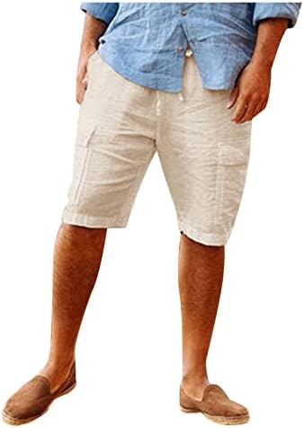 Shorts de carga masculina, linho de algodão sólido casual masculino relaxado em bolso de bolso de praia de praia shorts de