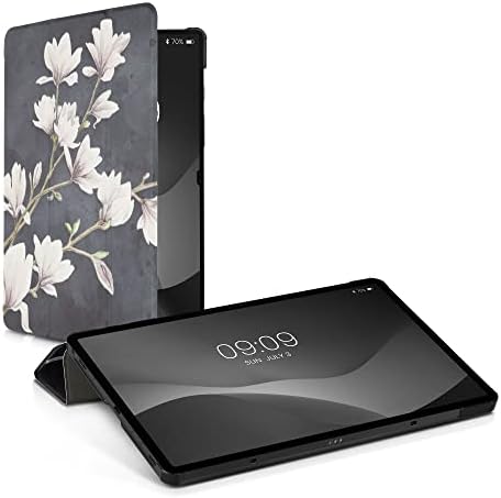 Caixa Kwmobile Compatível com Samsung Galaxy Tab S8 - PU CAPELA DE COBTE DE COURO DE COURO PU - MAGNOLIAS TAUPE/BRANCO/CINZ