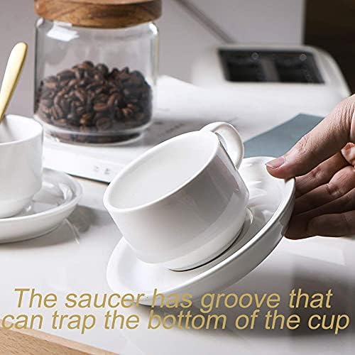 Sweejar porcelana Copos de café expresso com pires, copos de cappuccino empilháveis ​​de 4 onças com suporte de metal para bebidas de café, café com leite, chá - conjunto de 4