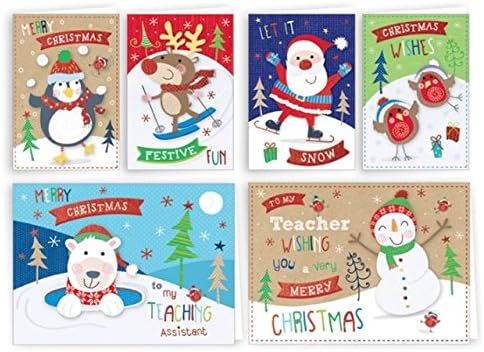 The Home Fusion Company 32 X Childrens Small Christmas Xmas Cards Charactores Professor e amigos assistentes da escola